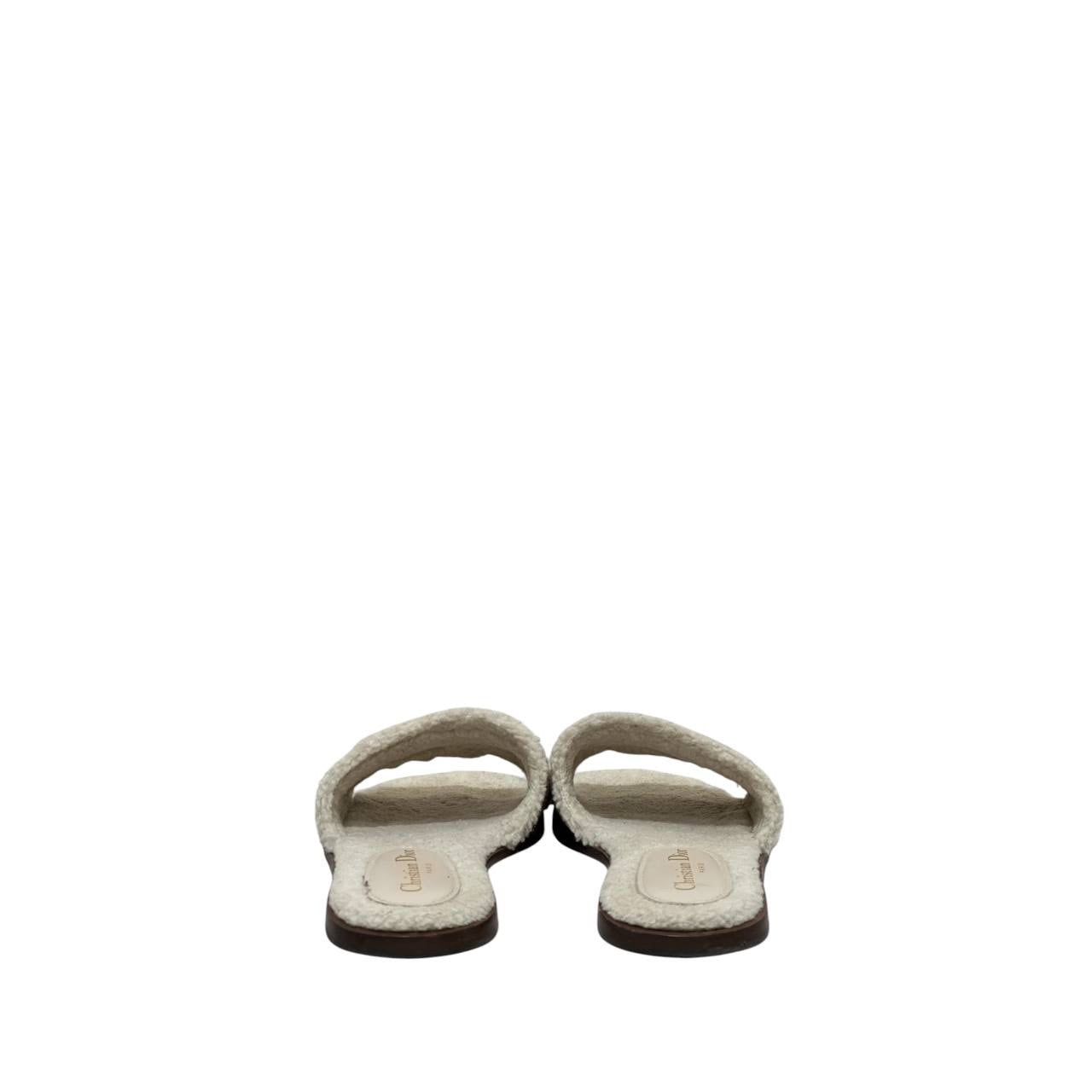 Christian Dior Dway Beige Suede Shearling Flat Sandals 37 pre-owned