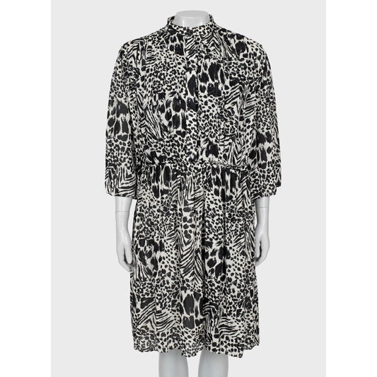 Louis Vuitton Black & White Pleated Silk Shirt Dress Sz.38 Pre-owned
