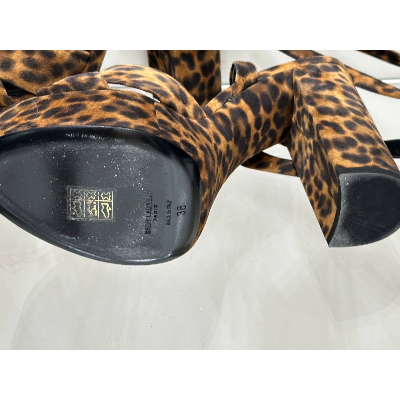 Saint Laurent Bianca Leopard Suede Platform Heels Sz.38 pre-owned