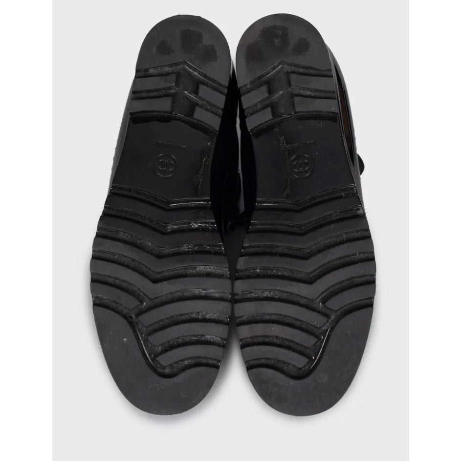 Chanel Black Lace-Up Textile Rubber Boots Size 38 pre-owned