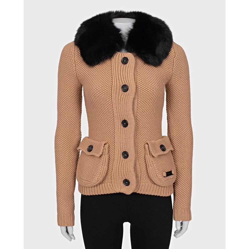 Burberry Brown Wool Cardigan with Detachable CollarSz.XS Pre-owned