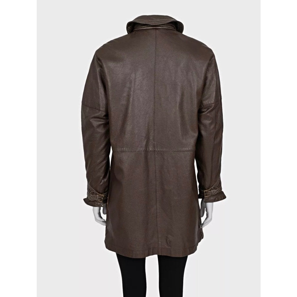 Ferre Classic Brown Leather Jacket Sz M Pre-owned