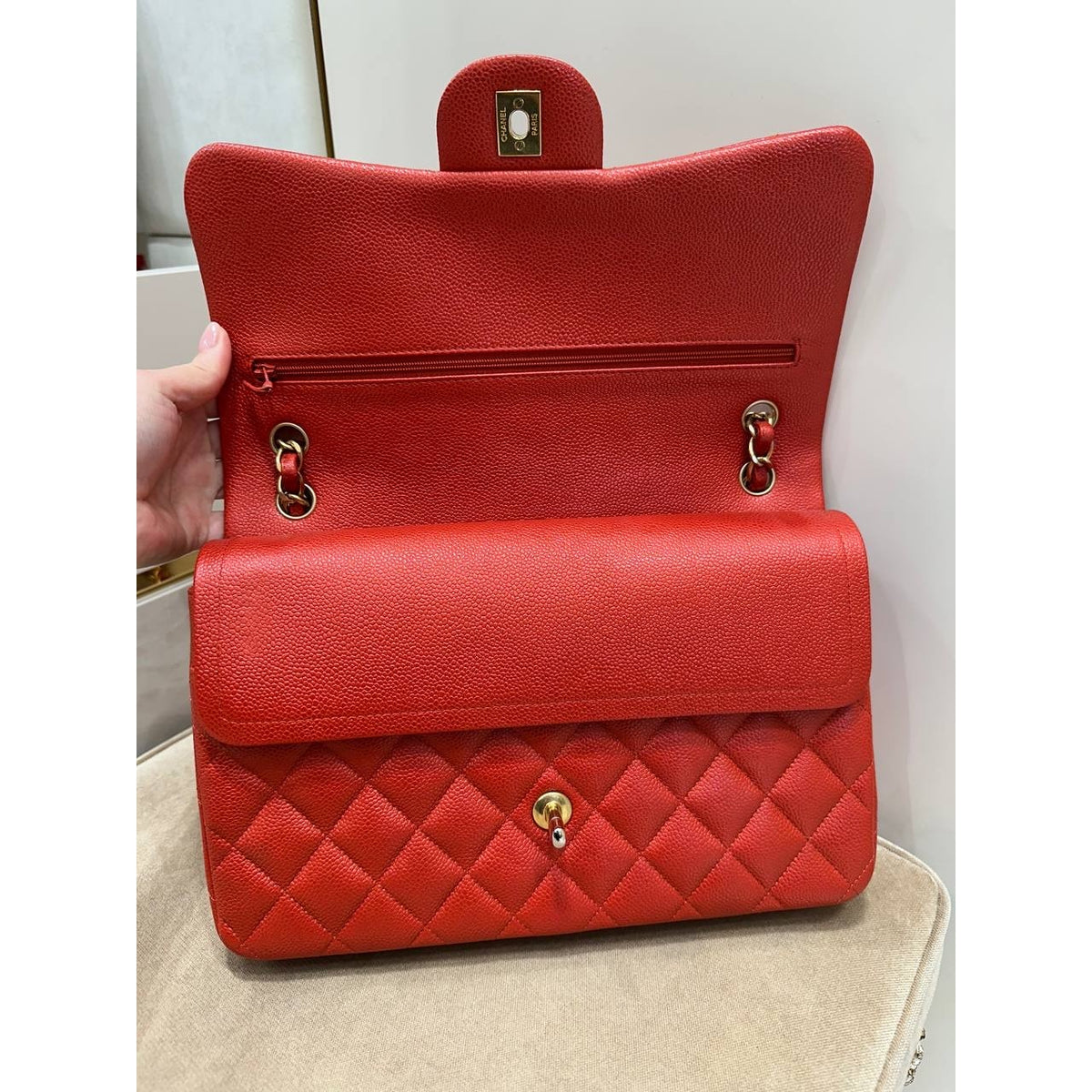 Chanel Red Caviar Jumbo Double Flap Bag Pre-owned