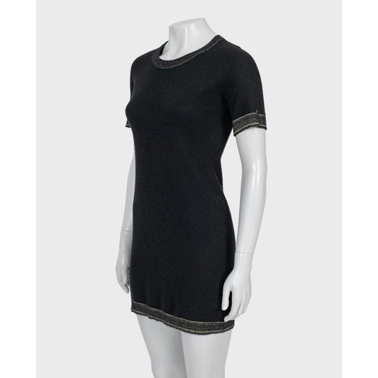 Chanel Black Cashmere Gold Trim Dress Sz.44 Pre-owned