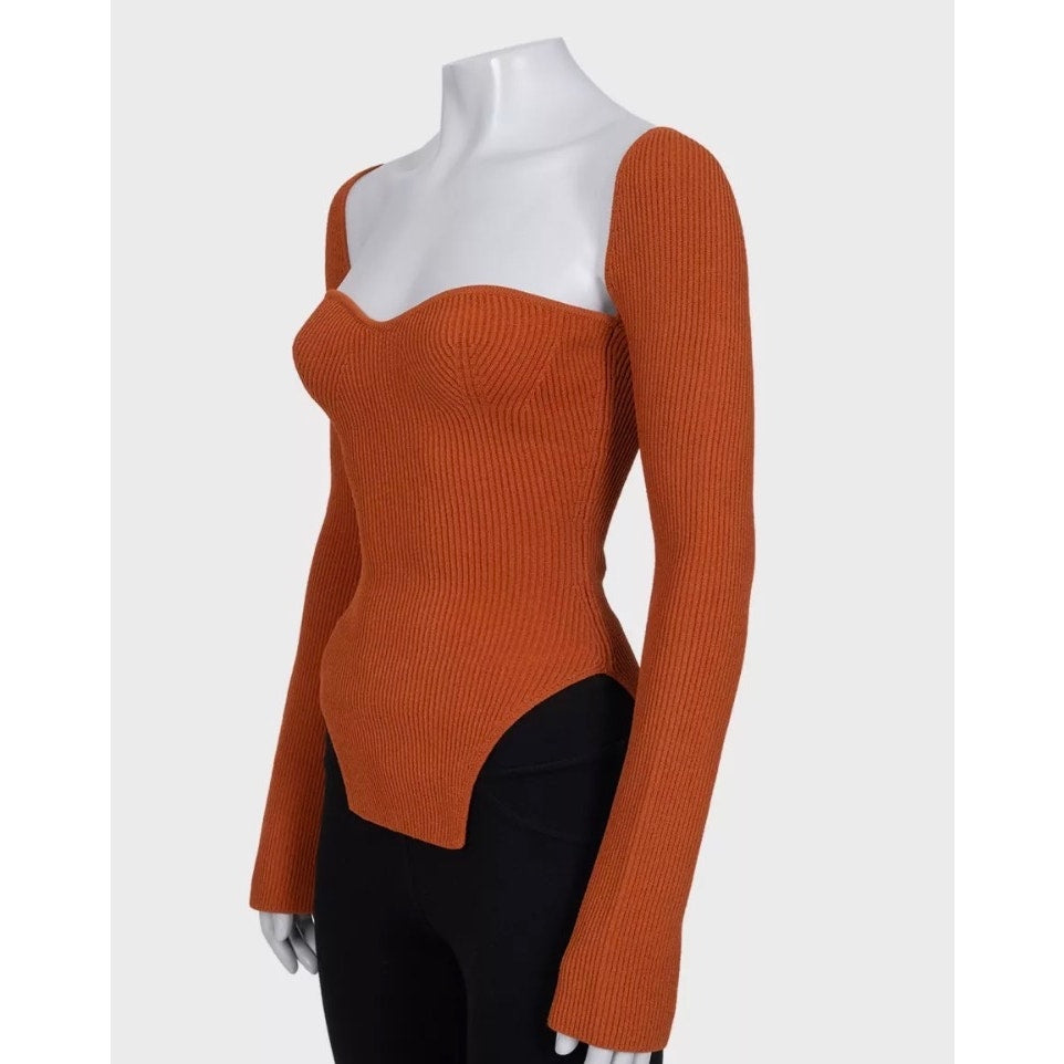 NWT KHAITE Orange Ribbed Long Sleeve Top - Size S Pre-owned
