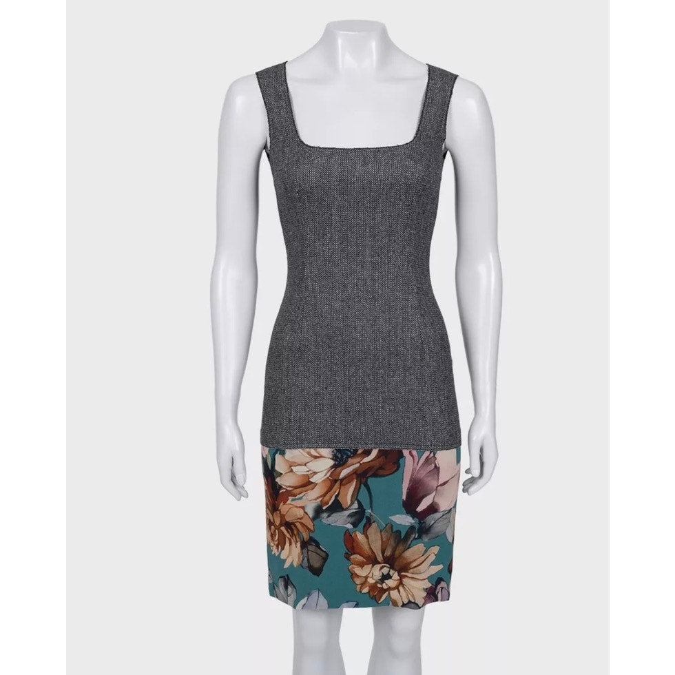 D&G Dolce & Gabbana Gray Silk Wool Floral Hem Dress 36/XXS Pre-owned