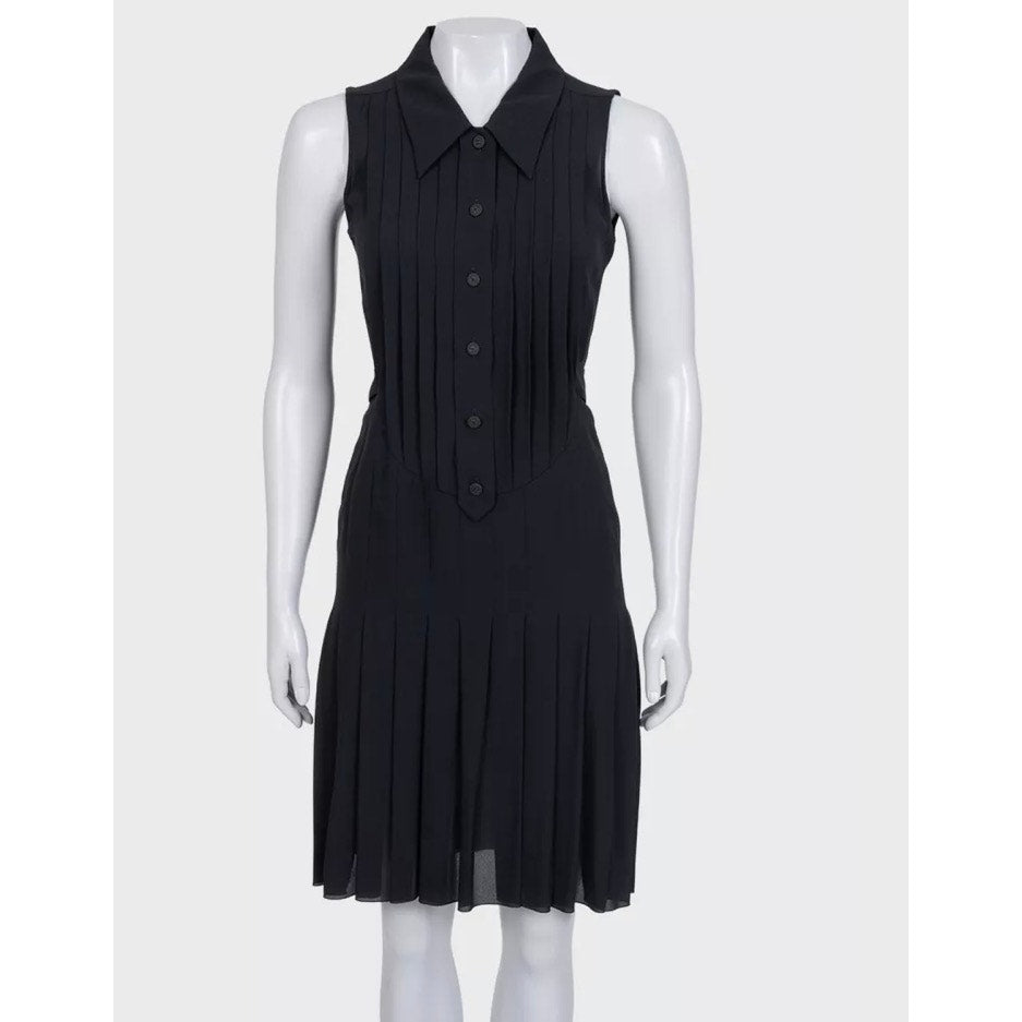 Chanel Black Silk Pleated Dress Sz.34 pre-owned
