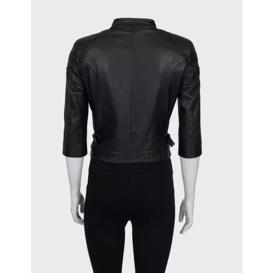 Fendi Black Leather Cropped Sleeve Jacket sz.40 pre-owned