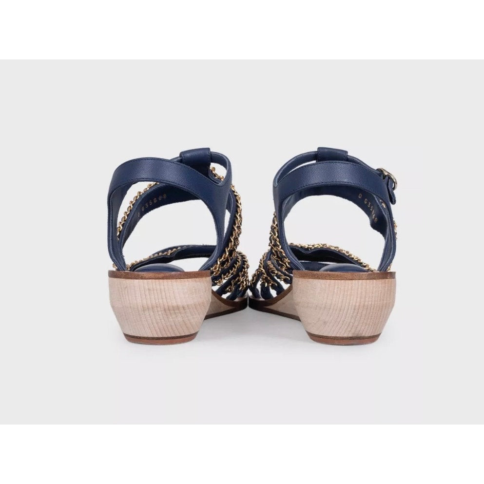 Chanel Blue Leather Chain Sandals - Size 40 Pre-owned