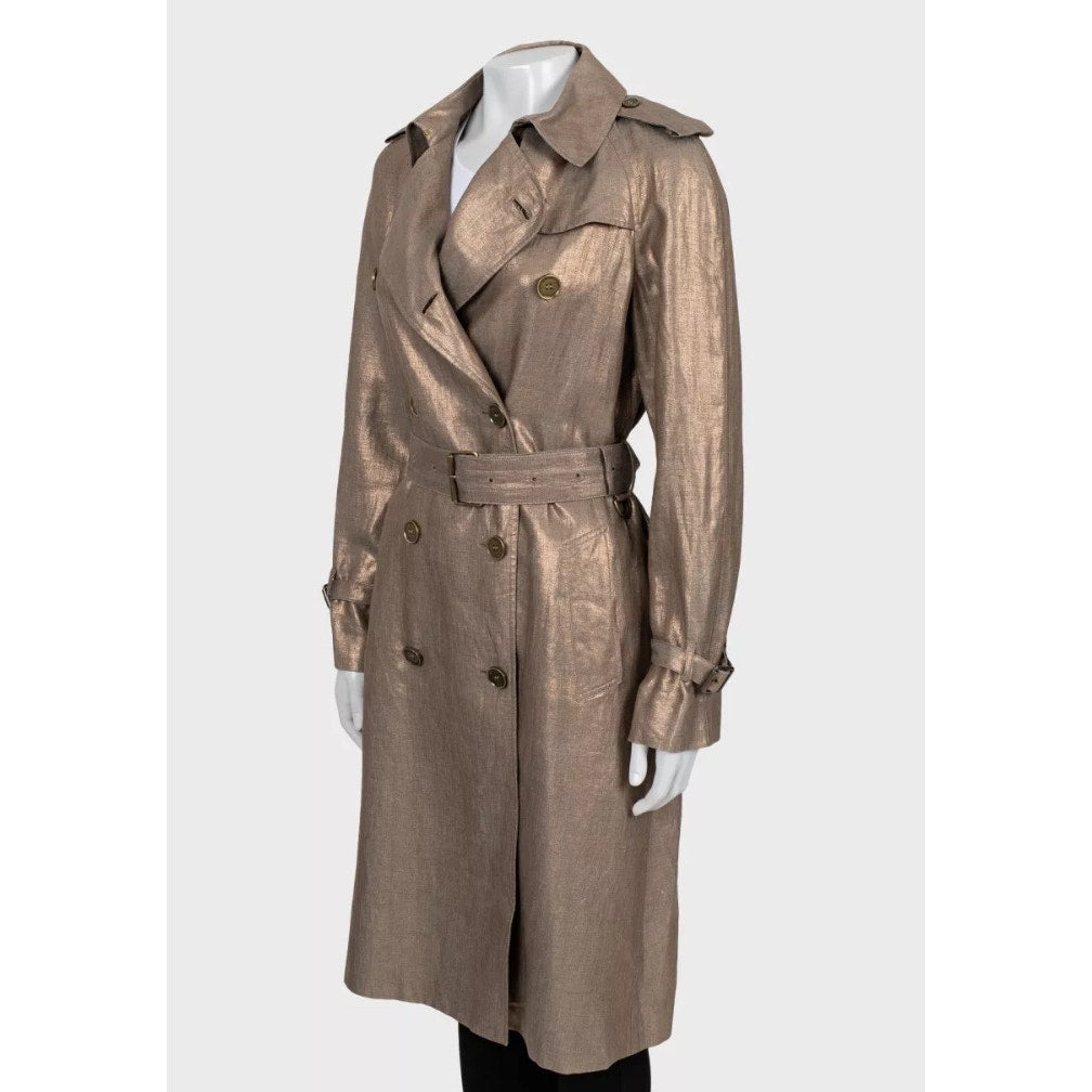 Burberry Gold Linen Fitted Trench Coat - UK8 (S) Pre-owned