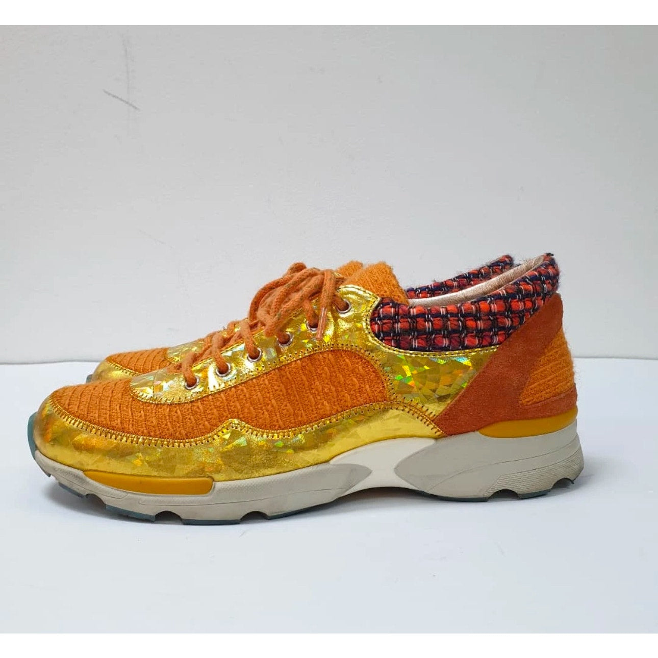 CHANEL orange & gold 14K SUPERMARKET TWEED Sneakers pre-owned