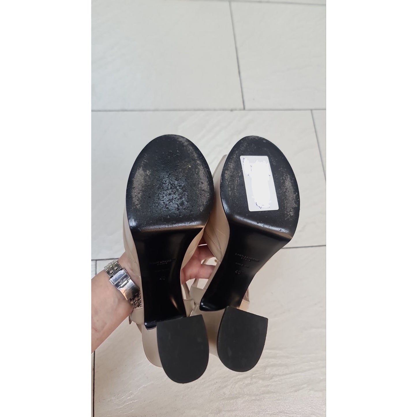 Saint Laurent Beige Leather Candy Bow Platform Sandals  Sz 40 Pre-owned