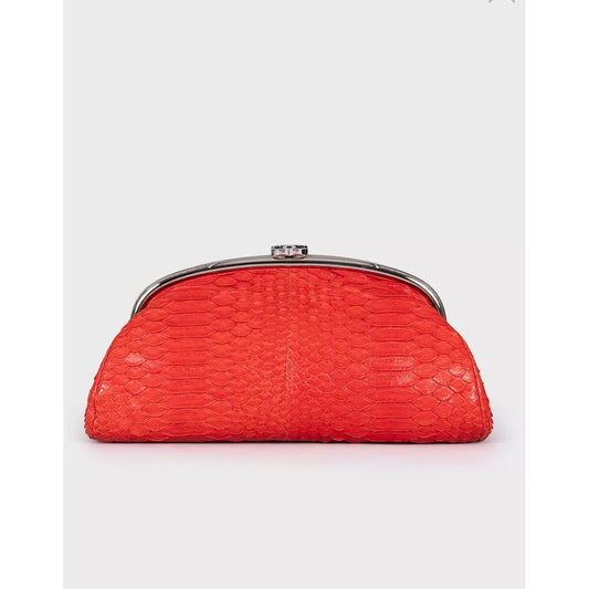 Chanel Red Snakeskin Silver Hardware Clutch Bag Pre-owned