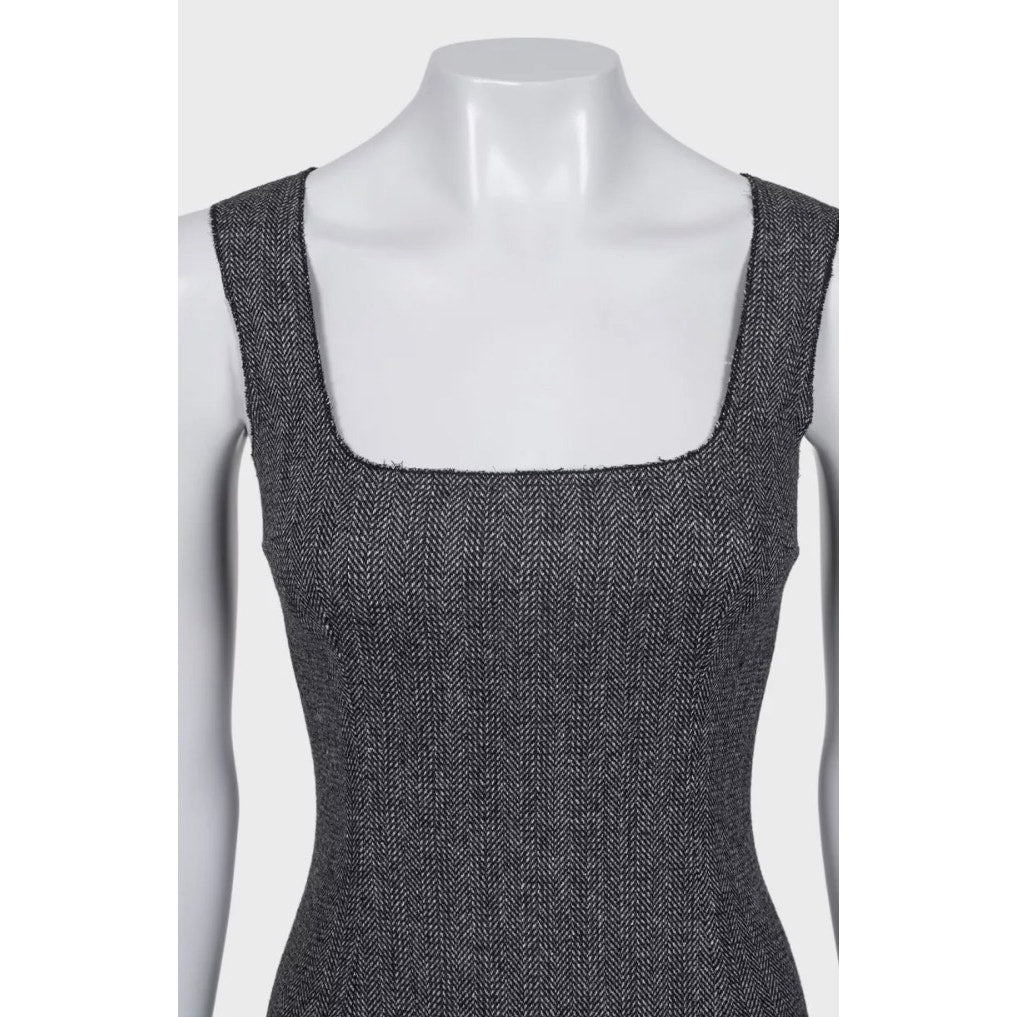 D&G Dolce & Gabbana Gray Silk Wool Floral Hem Dress 36/XXS Pre-owned