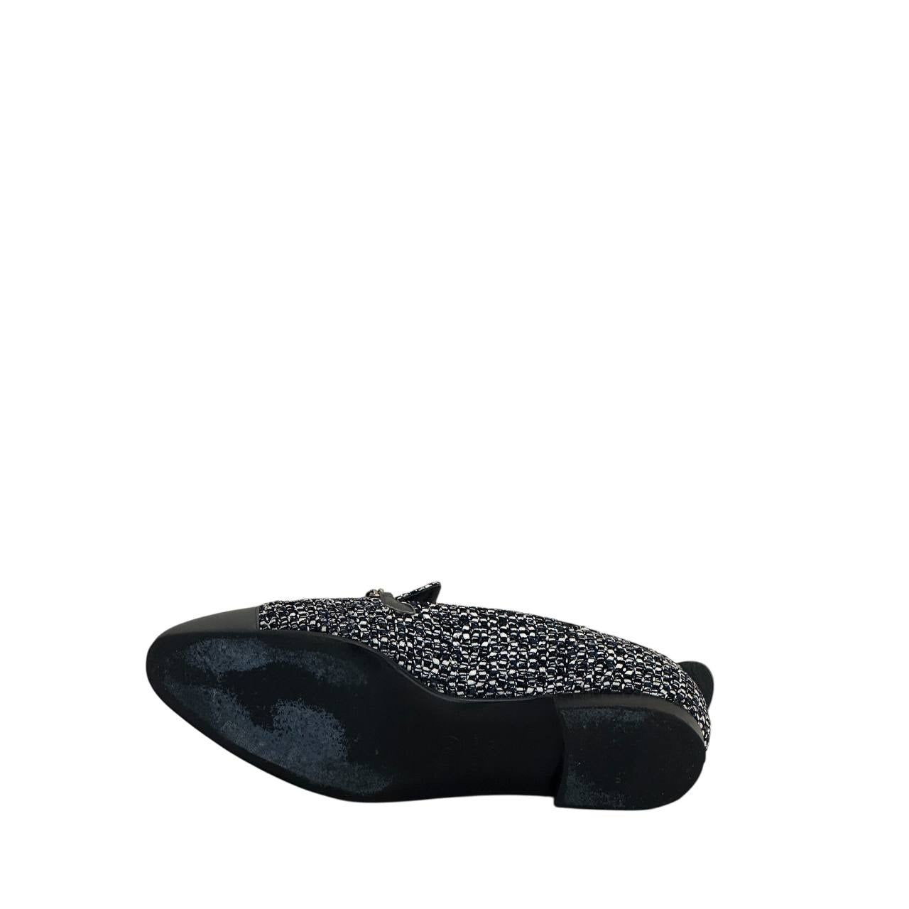 Chanel Tweed Chain Cap-Toe Loafers Sz 37.5 Pre-owned