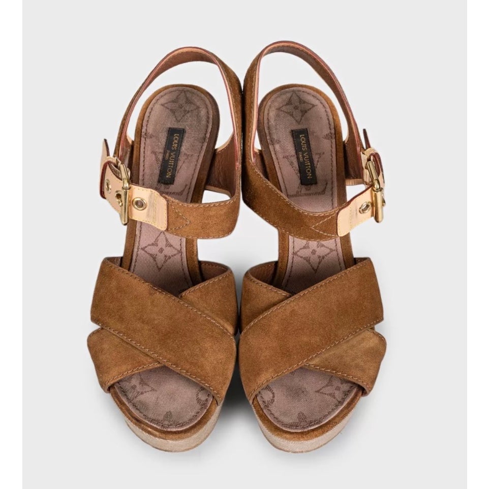 Louis Vuitton Brown Suede Monogram Platform Sandals EU 41 Pre-owned