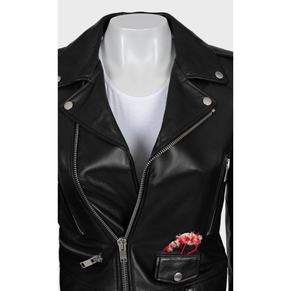 Saint Laurent Cropped Embroidered Leather Jacket Sz.38 M Pre-owned