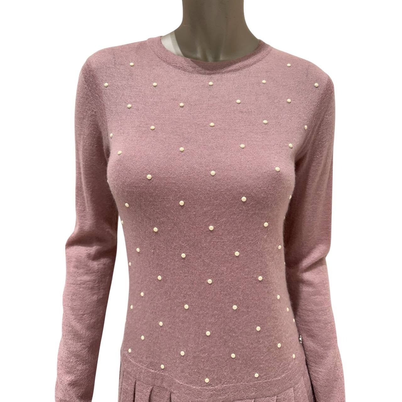 CHANEL 2014 Pink & White Pearl Mohair-Cashmere Dress Sz.38 pre-owned