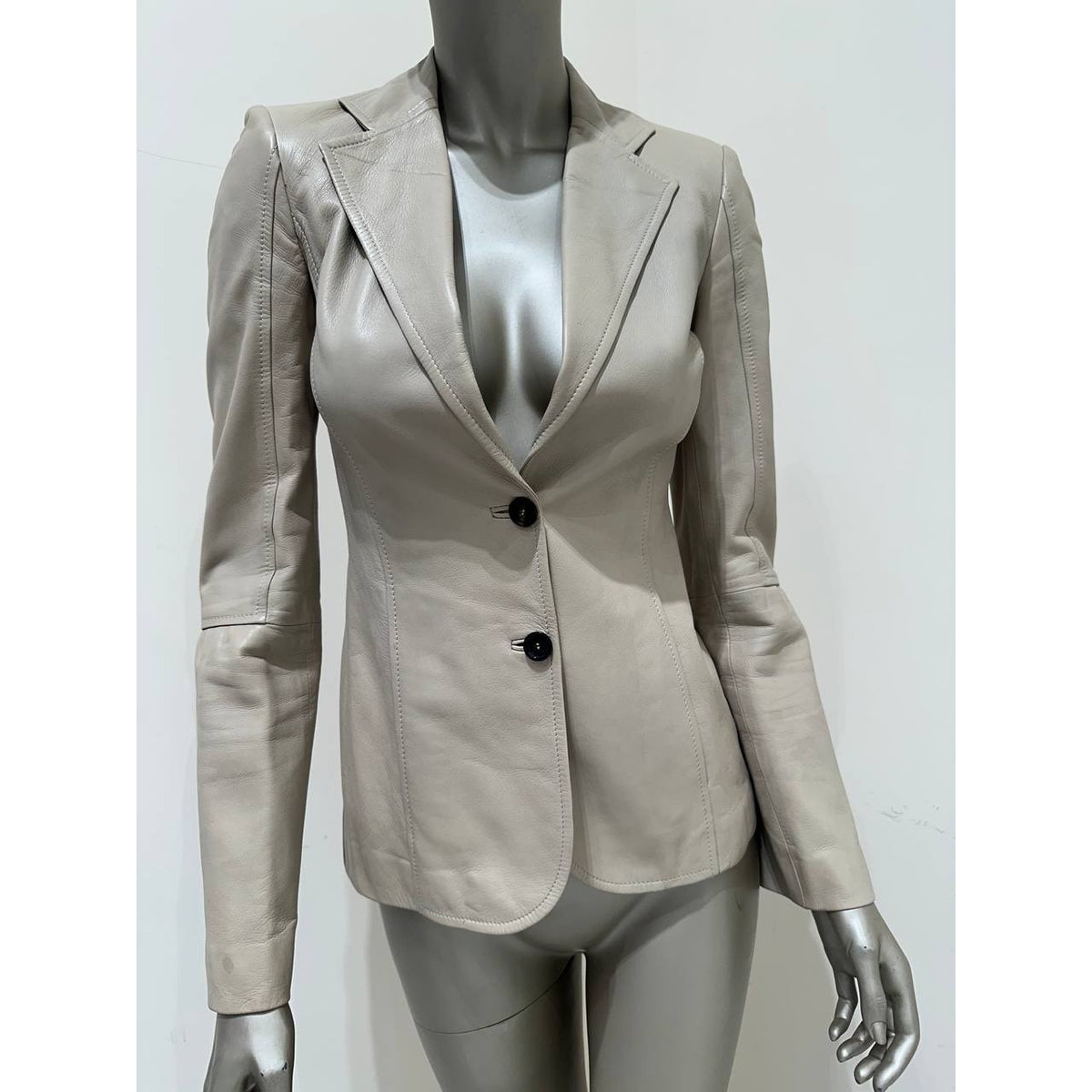 Gucci Vintage Tom Ford Era Ivory Leather Blazer Sz.38 Pre-owned