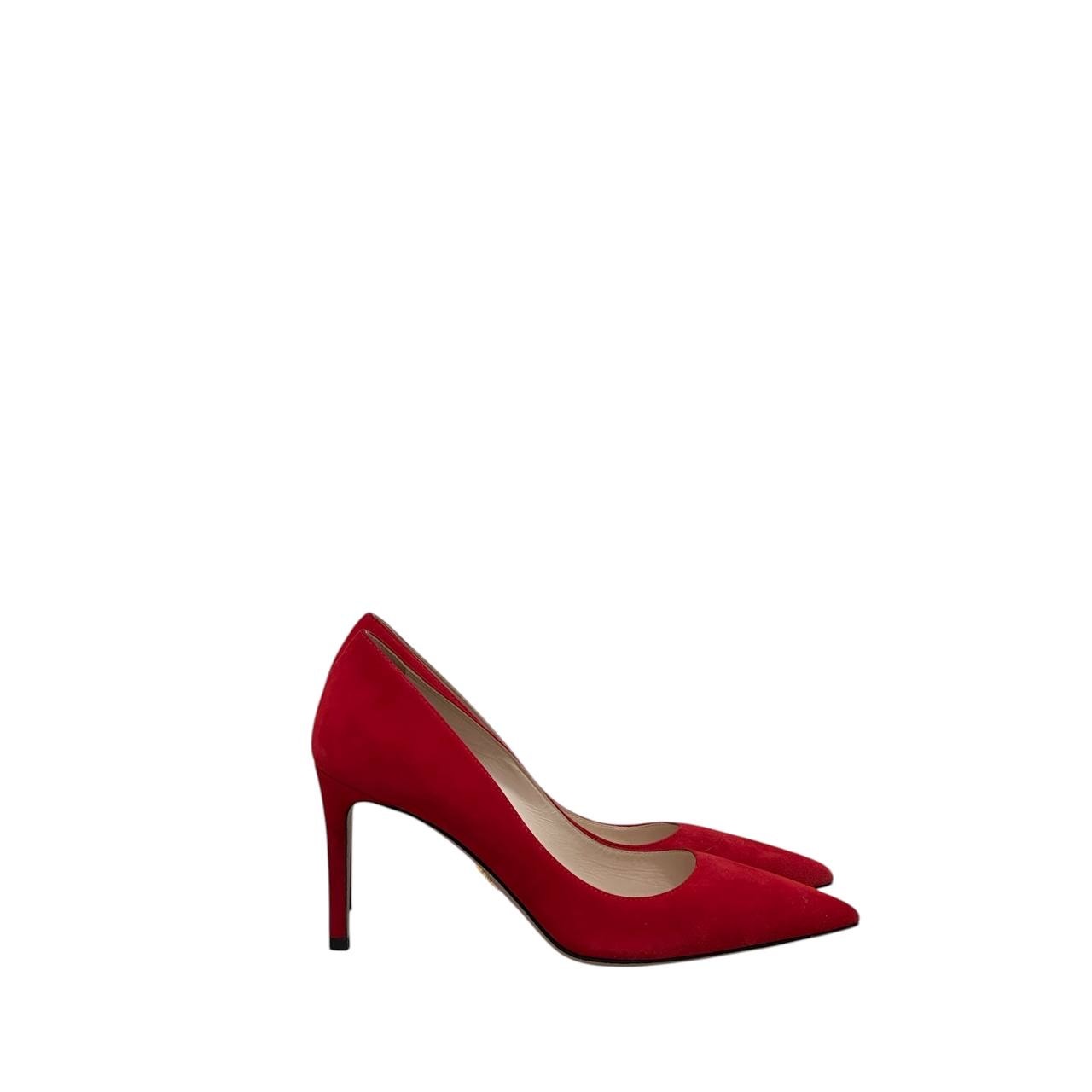 NWOB Prada Red Suede Pointed Toe Pumps  Sz.37.5 Pre-owned