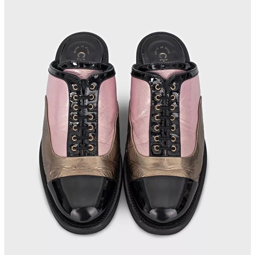 Chanel Tricolor Lace-Up Clogs Sz.38.5 Pre-owned