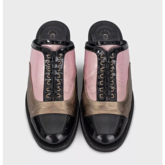 Chanel Tricolor Lace-Up Clogs Sz.38.5 Pre-owned