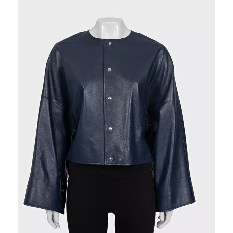NWT Celine Blue Lambskin Leather Cropped Jacket Sz.38/M Pre-owned