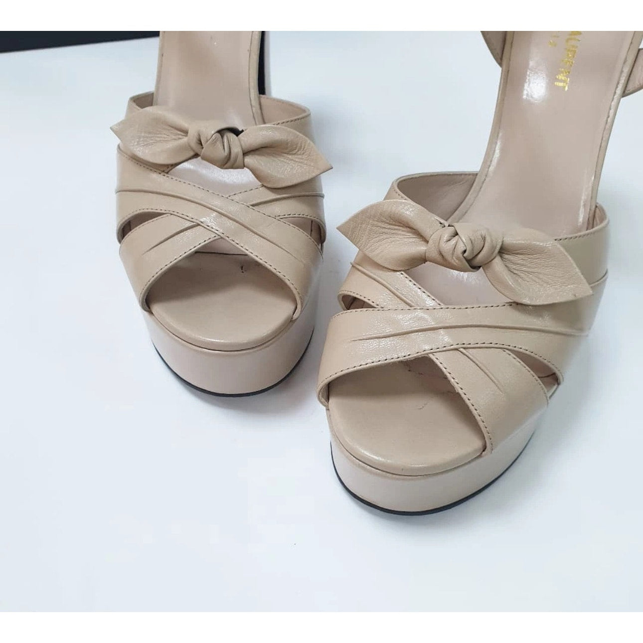 Saint Laurent Beige Leather Candy Bow Platform Sandals  Sz 40 Pre-owned