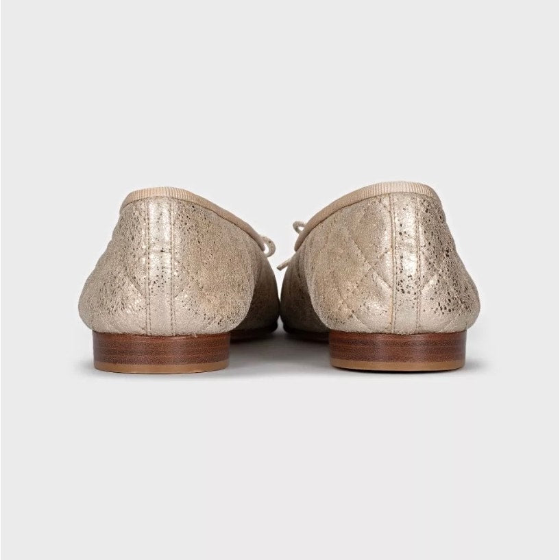 Chanel Quilted Gold Leather Ballerina Flats - Size 38.5 Pre-owned