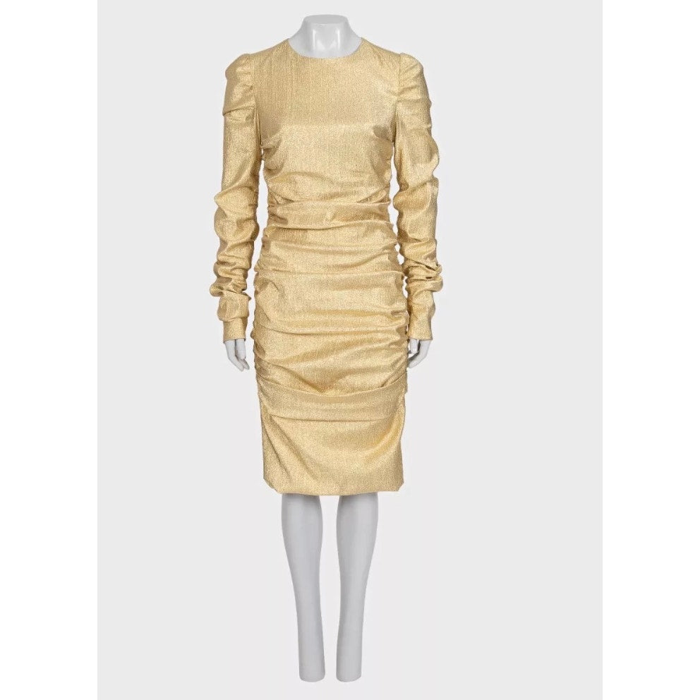 Dolce & Gabbana Gold Draped Fitted Dress - IT 46 / XL Pre-owned