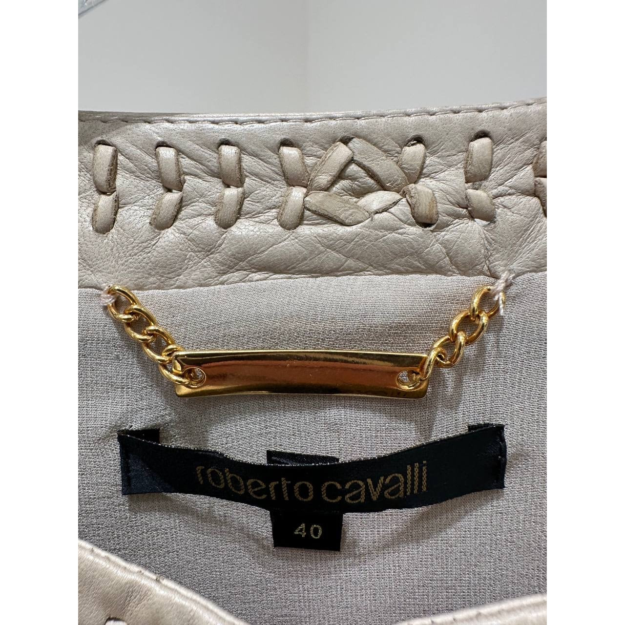 Roberto Cavalli Ivory Leather Cropped Jacket IT 40 Pre-owned