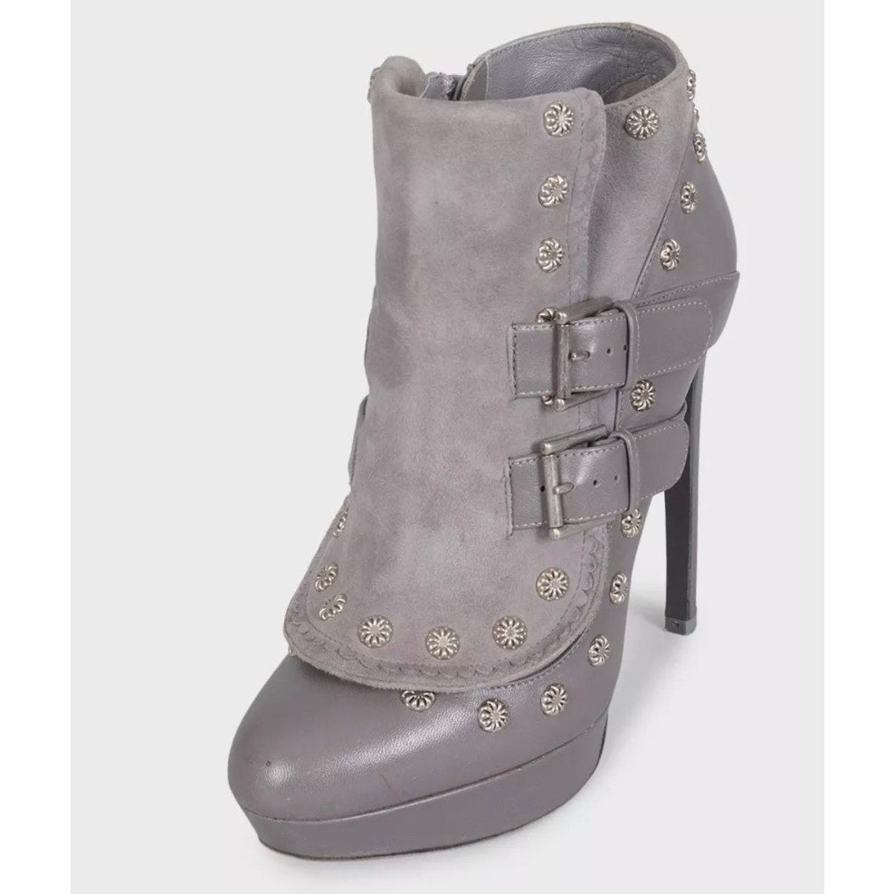 Alexander McQueen Gray Leather Suede Ankle Boots EU 37 Pre-owned