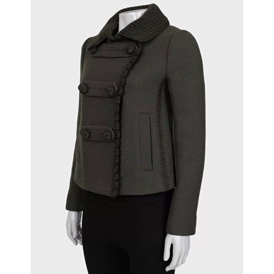 Prada Vintage Green Wool Knit-Detail Double-Breasted Jacket Sz.40/S Pre-owned