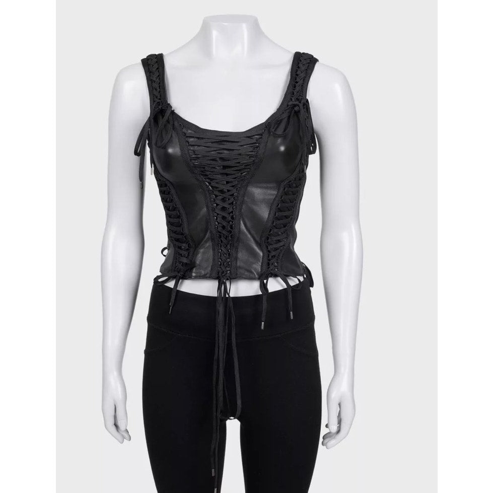 Christian Dior Vintage Black Lambskin Leather Top Sz.38 Pre-owned