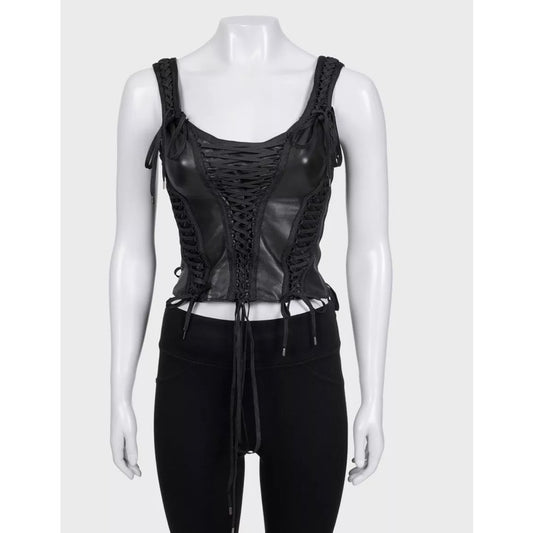 Christian Dior Vintage Black Lambskin Leather Top Sz.38 Pre-owned