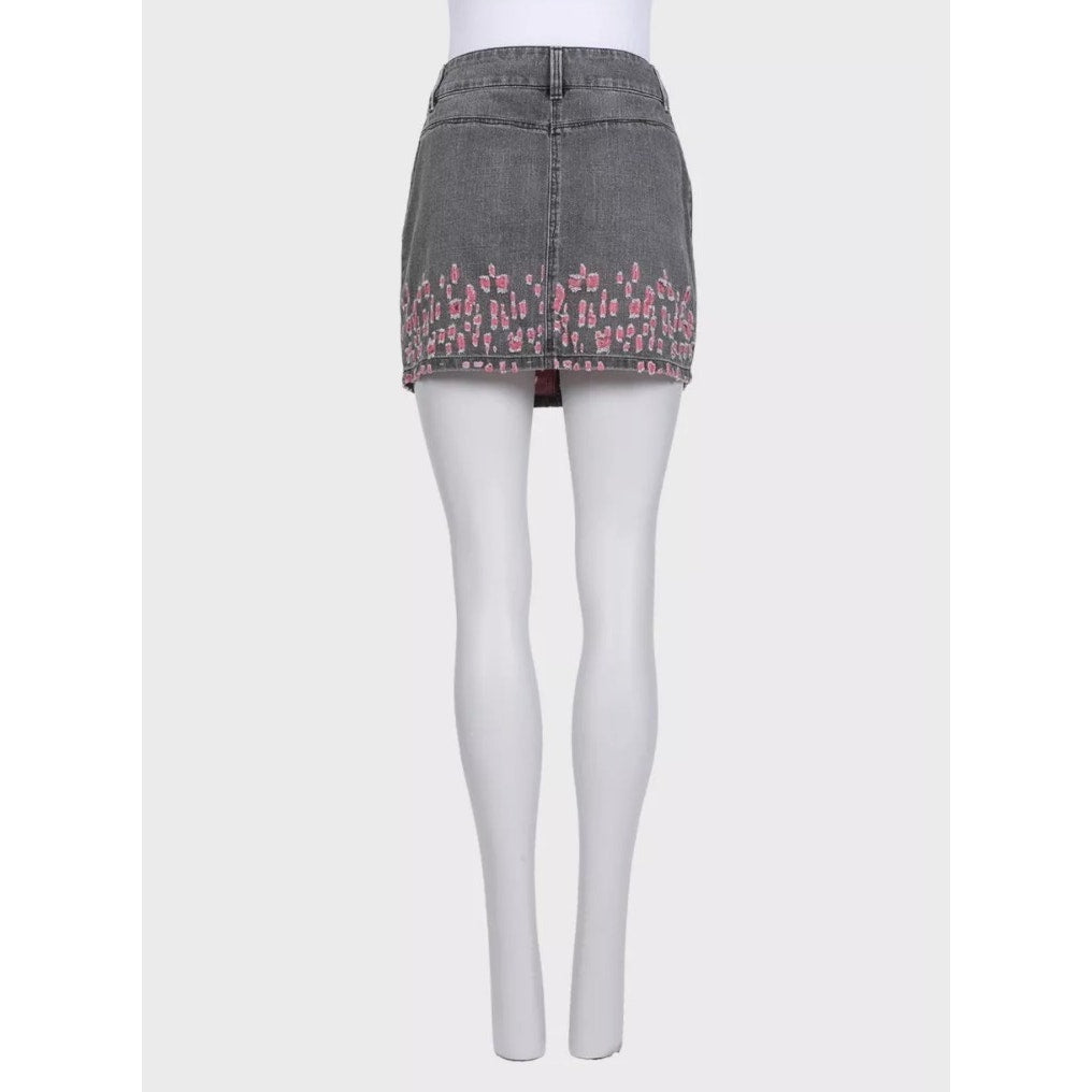 CHANEL Gray Distressed Denim Mini Skirt, FR 38 Pre-owned