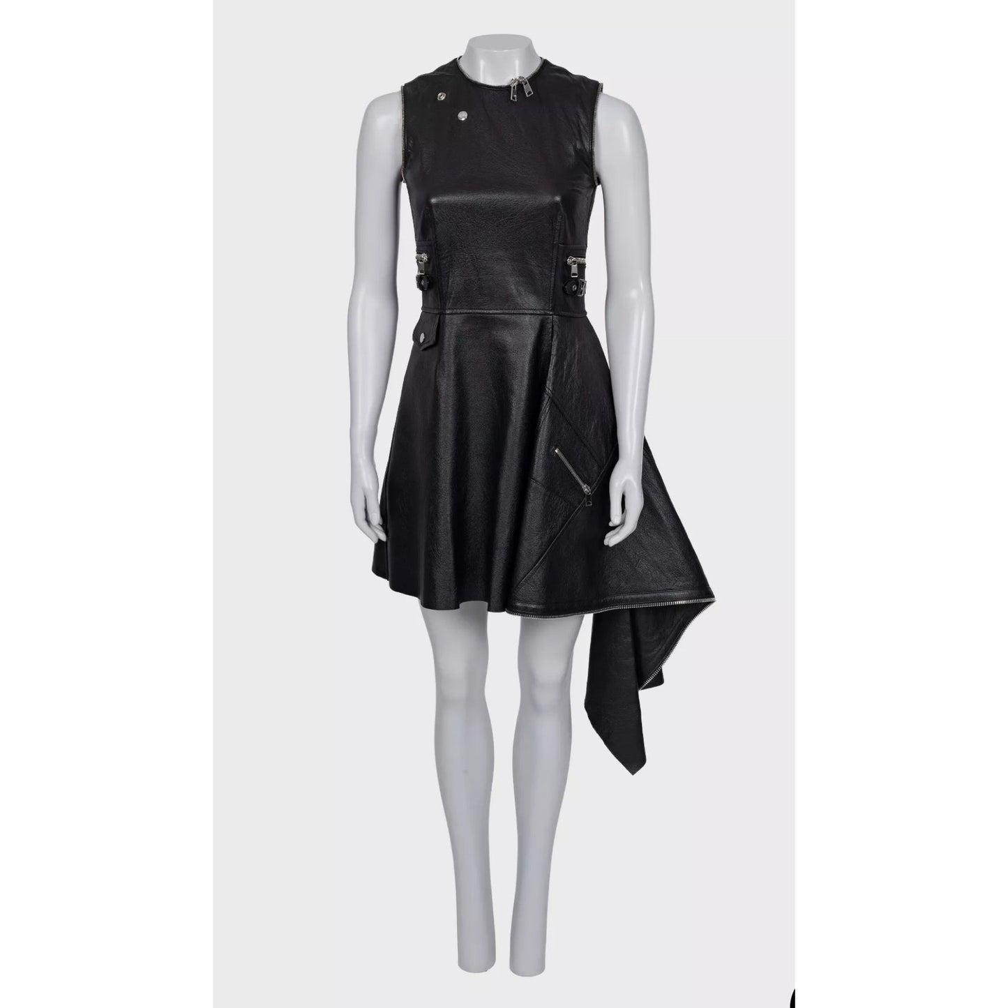 Alexander McQueen Black Leather Asymmetric Dress Sz.40 IT Pre-owned