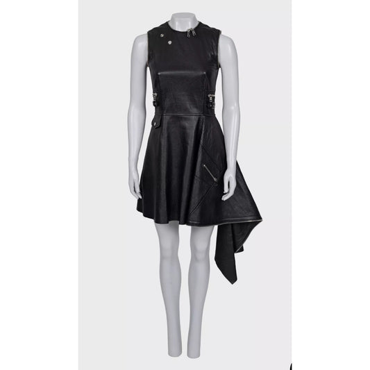 Alexander McQueen Black Leather Asymmetric Dress Sz.40 IT Pre-owned