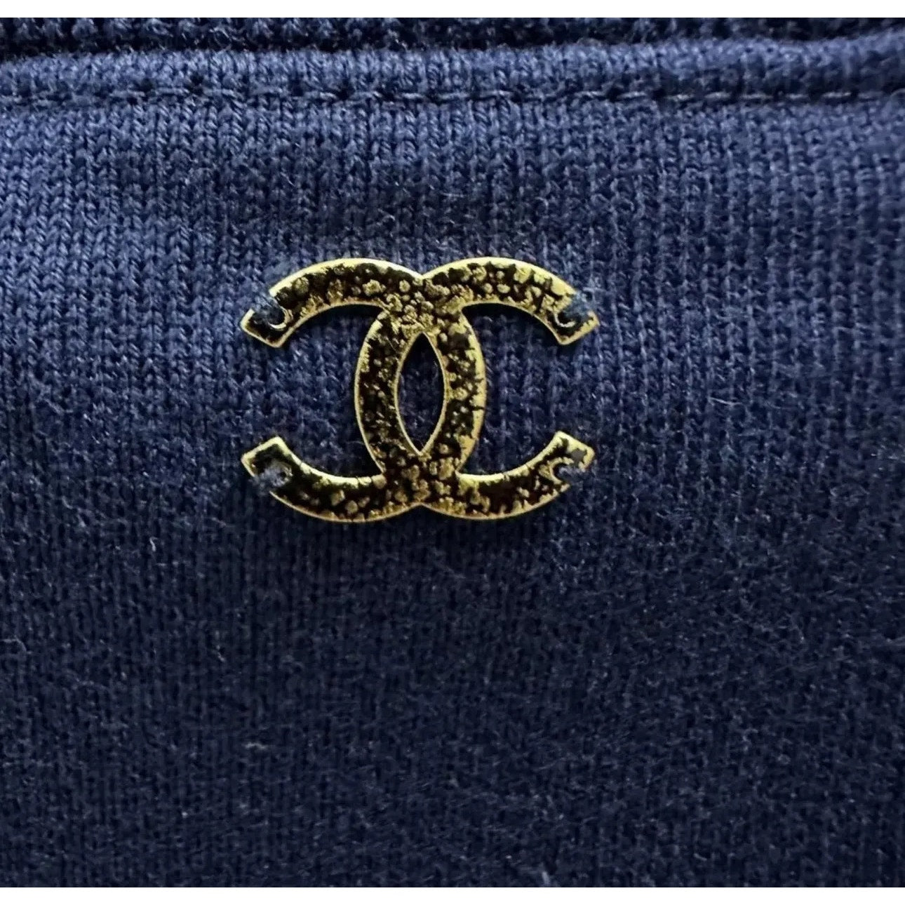 Chanel Navy Blue Grecian Goddess CC Print Cotton T-Shirt Sz.S pre-owned