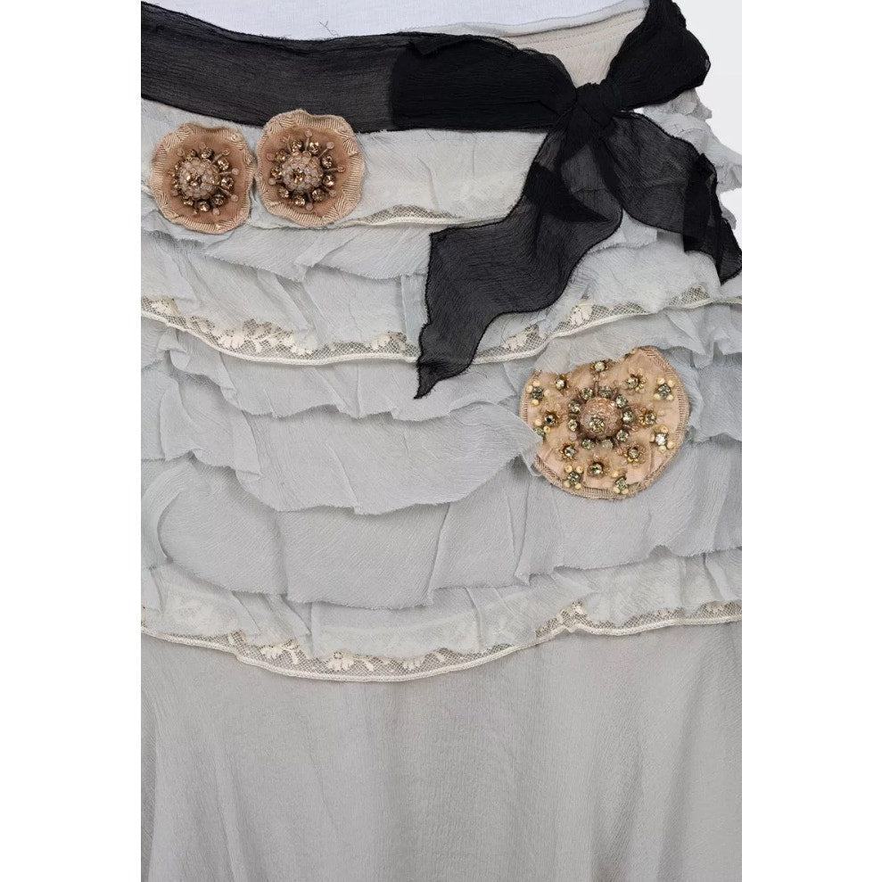 Prada Ruffled Light Blue Skirt with Crystal Brooch Sz.42/ M pre-owned