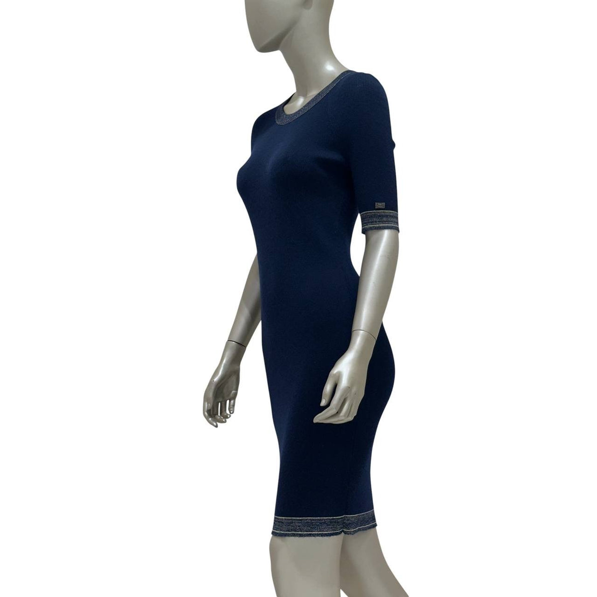 CHANEL Karl Lagerfeld Navy Cashmere Knit Dress Sz.38 Pre-owned