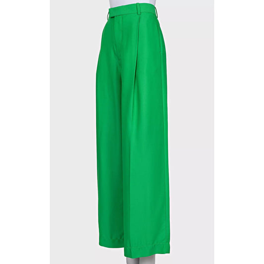 Bottega Veneta Wide-Leg Green Viscose-Silk Pants XL Pre-owned