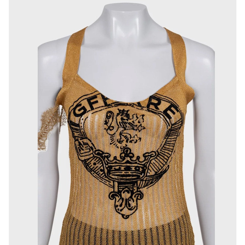 Gianfranco Ferré Gold Embossed Logo Tank Top - Size M Pre-owned
