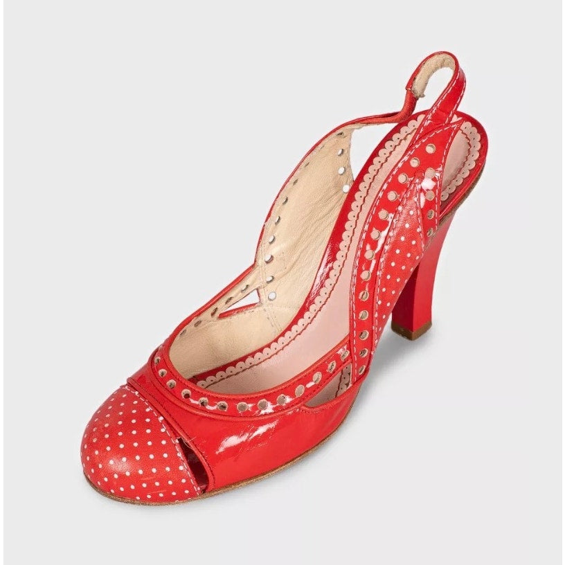 Galliano Red Polka Dot Leather Slingback Pumps EU 37 Pre-owned
