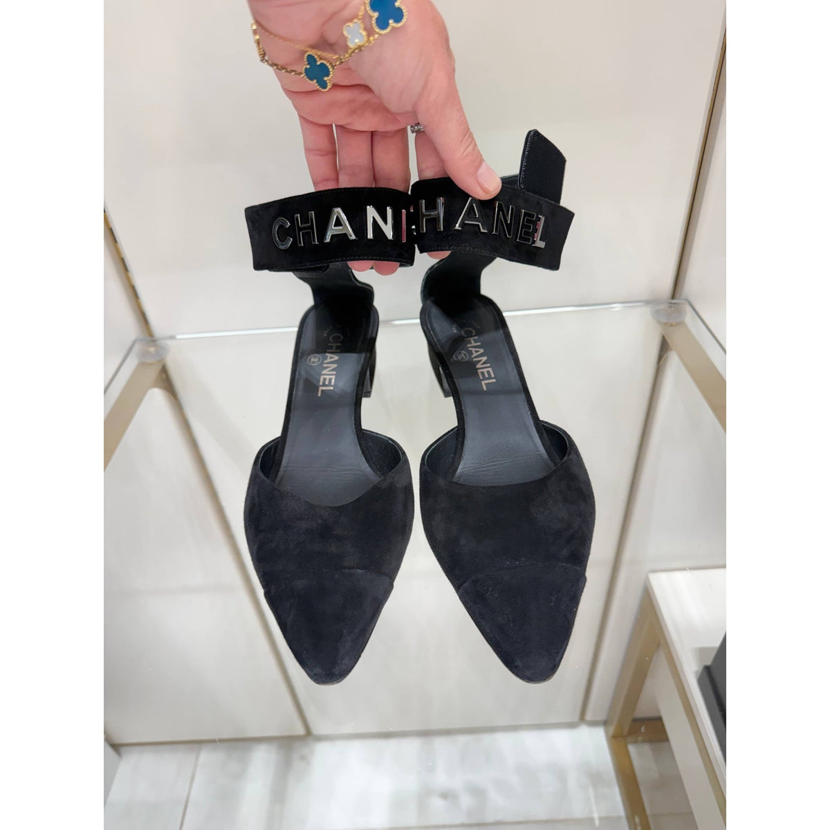 Chanel Black Suede CC Ankle-Strap Pumps Size 41C Pre-owned
