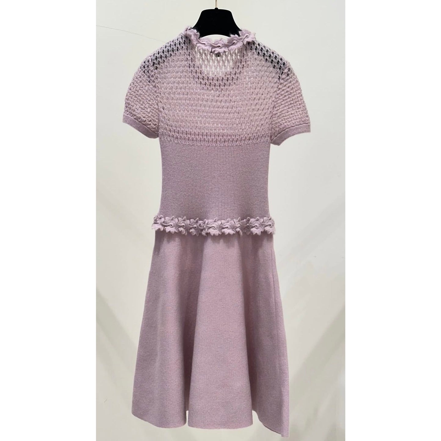 Chanel 17A Pink Flower Trim Embroidery Knit Dress Sz.34 Pre-owned