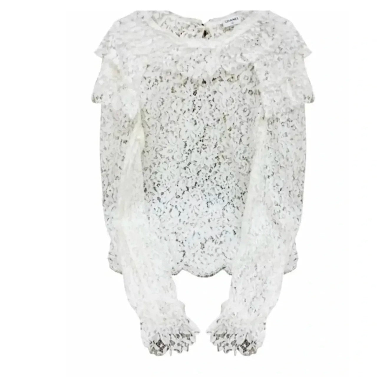 Chanel White Floral Lace Blouse Sz.36 Pre-owned
