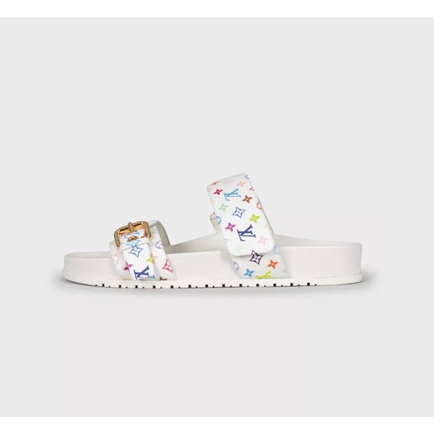 Louis Vuitton x Murakami Leather Slides - White, Size 38 Pre-owned
