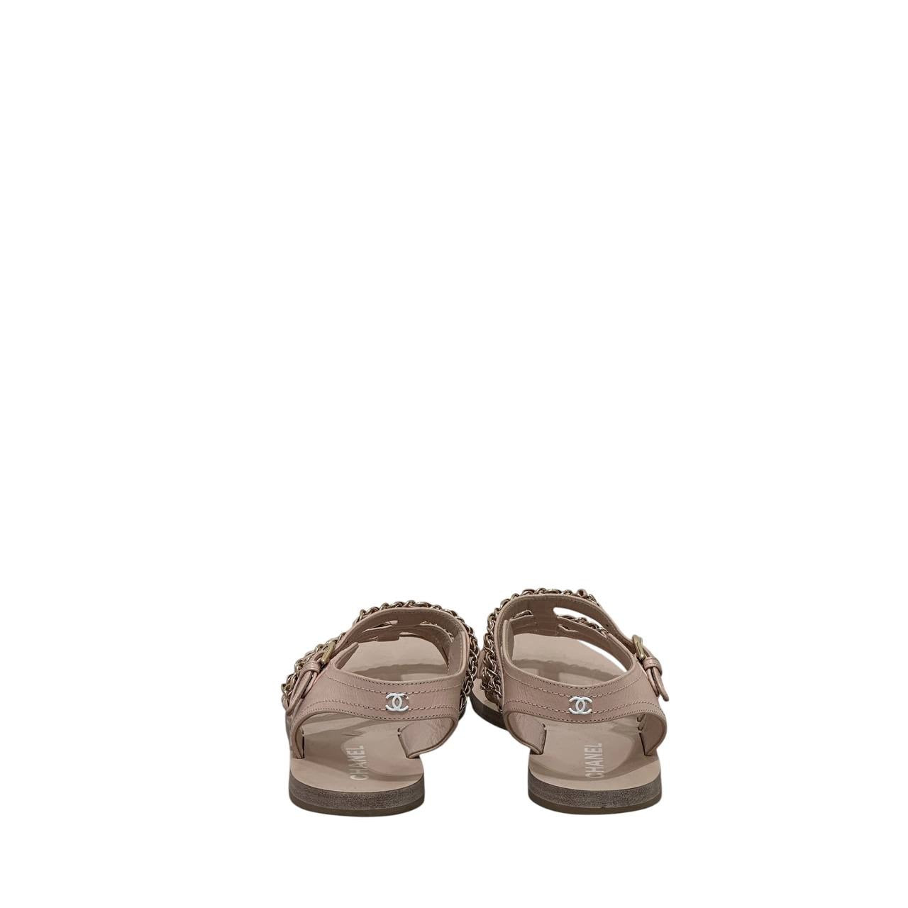 Chanel Nude Leather Gladiator Chain Sandals EU 37.5 Pre-owned