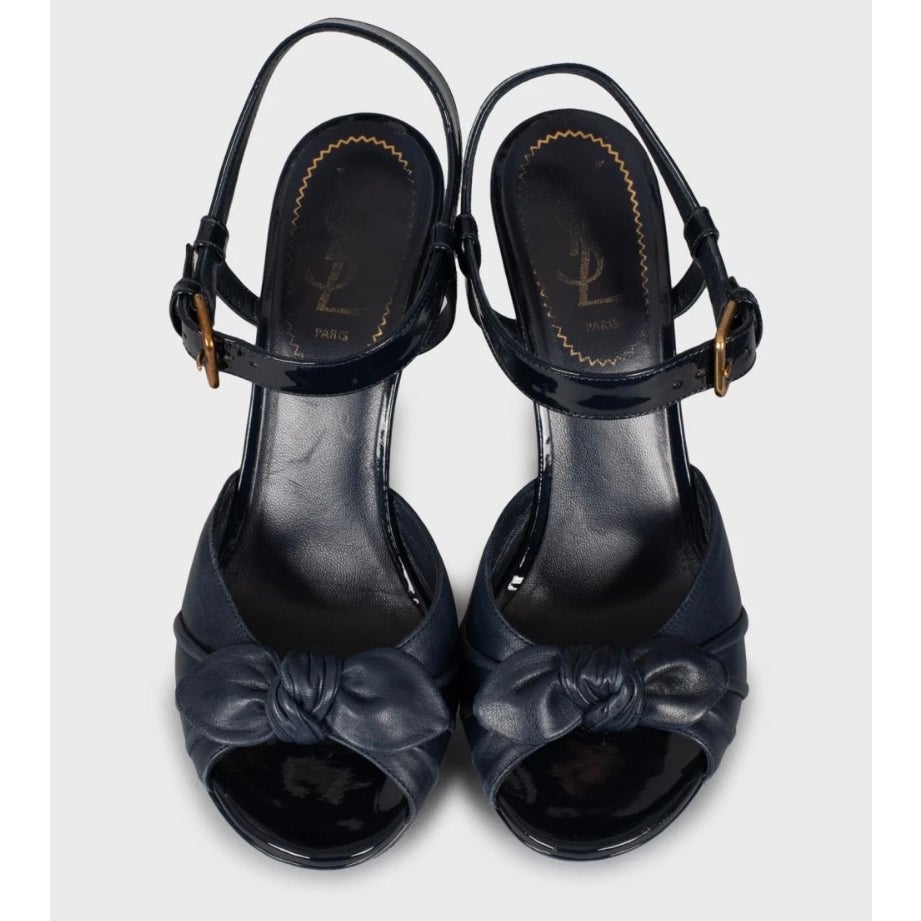 Saint Laurent Blue Leather Stiletto Platform Sandals EU 37 Pre-owned